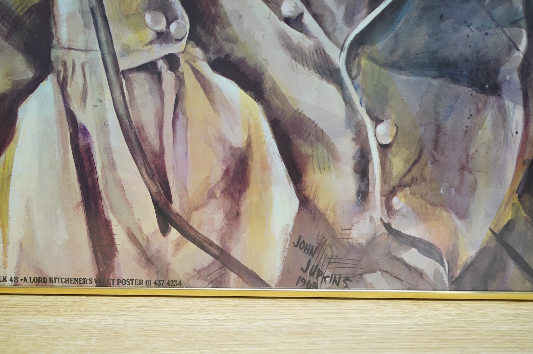 Rolling Stones interest; a 1960s framed poster after John Judkins, study of Mick Jagger, issued by Lord Kitchener‘s valet (LK48), framed, 70 x 59cm